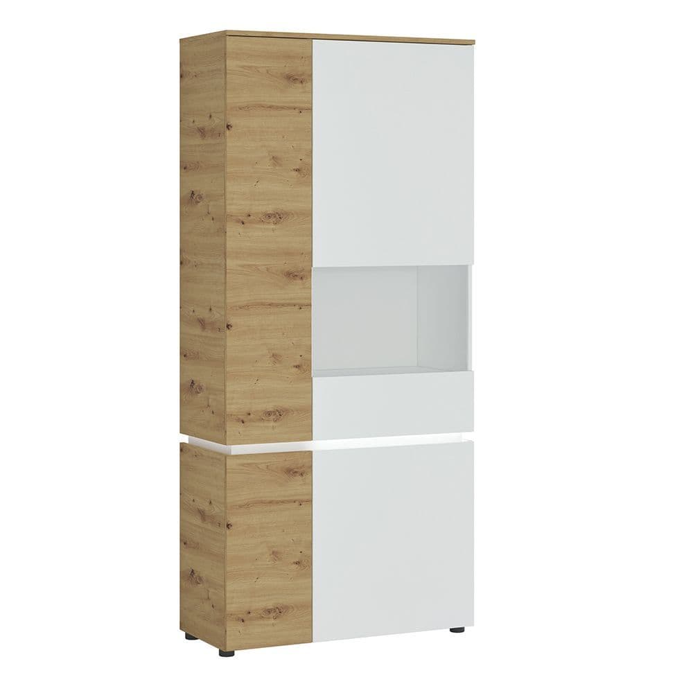 Nirvana Bright 4 door tall display cabinet RH (including LED lighting) in White and Oak